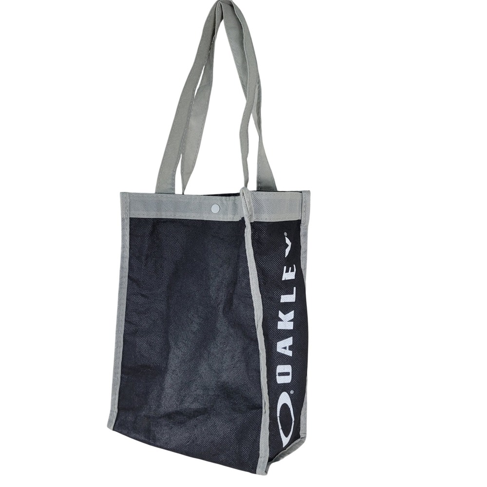 Oakley Tote Bag 12x9x4 Black Grey White Big Logo Snap Button Closure Excellent